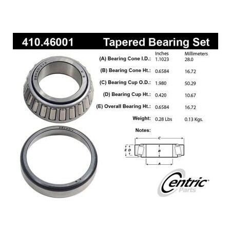 Centric Premium Wheel Bearing and Race Set, Parts 410.46001